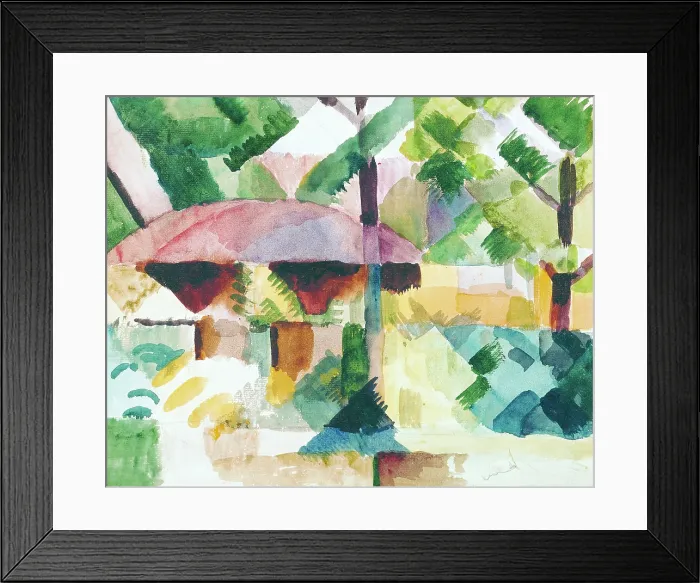 Framed Print : Entrance of a Garden, by August Macke, 1914, 20th Century, watercolor on paper - Private collection. Whole artwork view