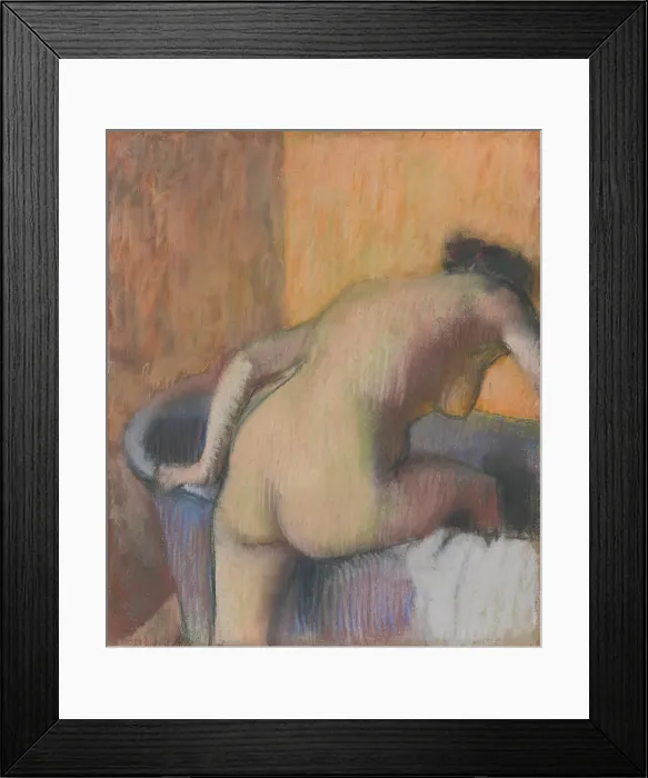 Framed Print : Bather Stepping into a Tub, by Edgar Degas, 1890, French impressionist pastel and charcoal drawing