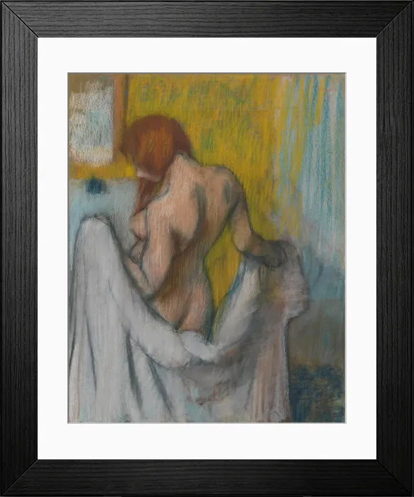 Framed Print : Woman with a Towel, by Edgar Degas, 1894-98, French impressionist drawing, pastel on paper. The strong outlines emphasize the muscularity of the womans action (BSLOC_2017_3_124) Framed Print : Woman with a Towel, by Edgar Degas, 1894-98, French impressionist drawing, pastel on paper. The strong outlines emphasize the muscularity of the womans action (BSLOC_2017_3_124)