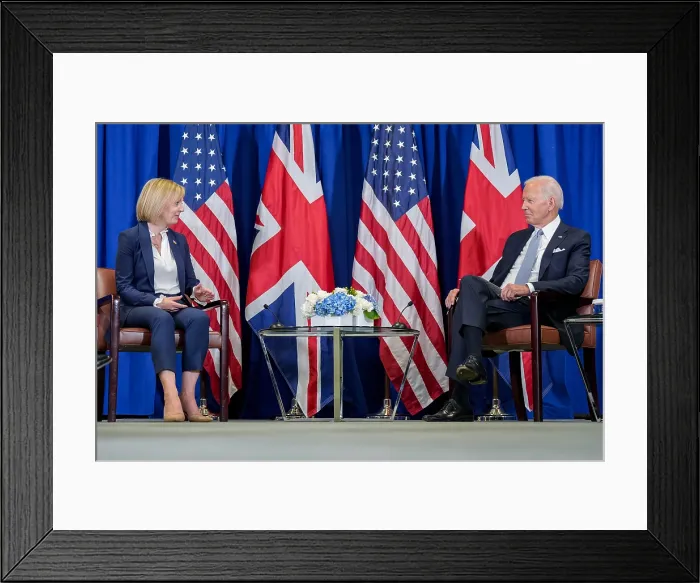 Framed Print : President Joe Biden meets with United Kingdoms new Prime Minister Liz Truss, Sept. 21, 2022, at the United Nations Headquarters in New York Framed Print : President Joe Biden meets with United Kingdoms new Prime Minister Liz Truss, Sept. 21, 2022, at the United Nations Headquarters in New York