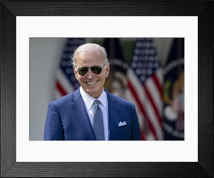 Framed Print : President Joe Biden smiles while speaking on lowering healthcare costs, Sept. 27, 2022, in the White House Rose Garden Framed Print : President Joe Biden smiles while speaking on lowering healthcare costs, Sept. 27, 2022, in the White House Rose Garden