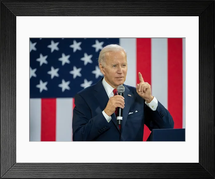 Framed Print : President Joe Biden speaks to the Steamfitters Union Local 602 of the United Association Mechanical Trades School in Springfield, Virginia, Jan. 26, 2023