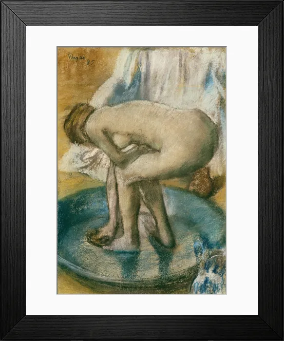 Framed Print : Woman Bathing in a Shallow Tub, by Edgar Degas, 1885, French impressionist drawing, pastel on paper Framed Print : Woman Bathing in a Shallow Tub, by Edgar Degas, 1885, French impressionist drawing, pastel on paper