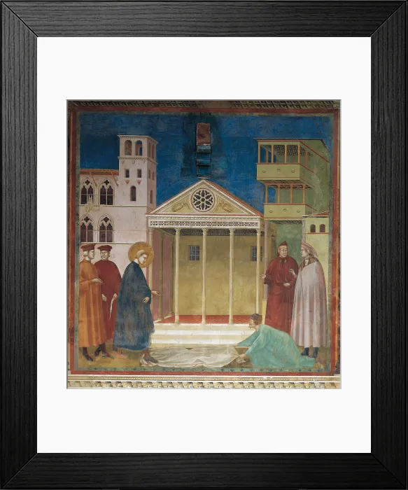 Framed Print : The Homage of the Simple Man, by Giotto, 1300 - 1305 about, 14th Century, fresco, cm 270 x 230 - Italy, Umbria, Perugia, Assisi, Upper Basilica of San Francesco, nave. All