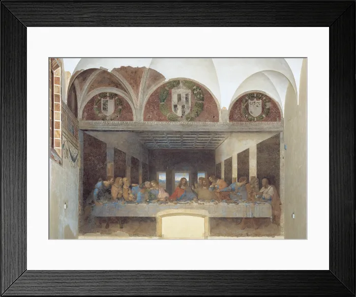 Framed Print : The Last Supper, by Leonardo da Vinci, 1495 - 1497 about, 15th Century, tempera and oil on two layers of plaster, cm 460 x 880 - Italy, Lombardy, Milan, Credito Artigiano. All
