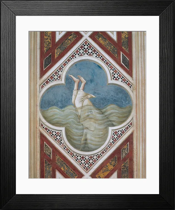 Framed Print : Jonah and the Whale (Jonah Swallowed by the Big Fish), by Giotto, 1300 - 1304, 14th Century, fresco, - Italy, Veneto, Padua, Scrovegni Chapel, decorative bandfascia. All