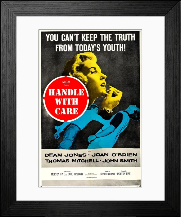 Framed Print : HANDLE WITH CARE, US poster, top: Joan O'Brien, bottom left: Dean Jones on poster art, 1958