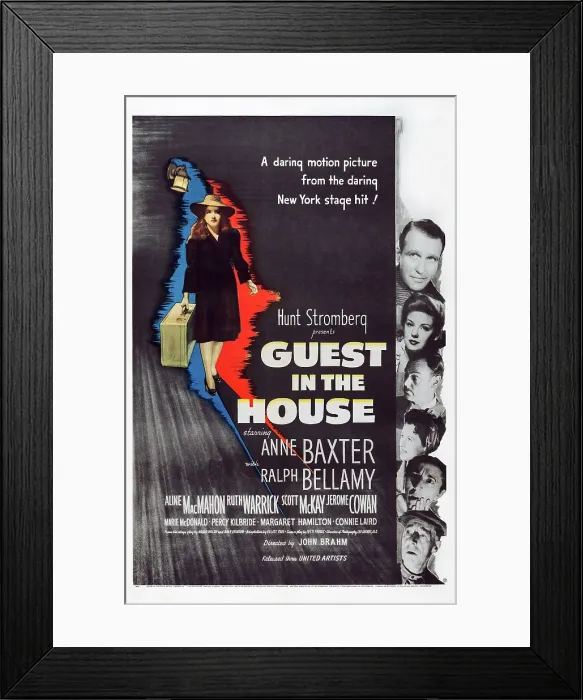 Framed Print : GUEST IN THE HOUSE, US poster art, left: Anne Baxter; right from top: Ralph Bellamy, Marie McDonald, Jerome Cowan, Ruth Warrick, Margaret Hamilton, Percy Kilbride, 1944