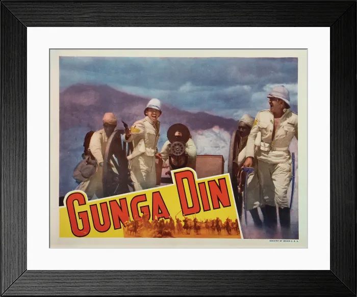 Framed Print : GUNGA DIN, lobbycard, Douglas Fairbanks Jr. (gun), Victor McLaglen (sword), 1939