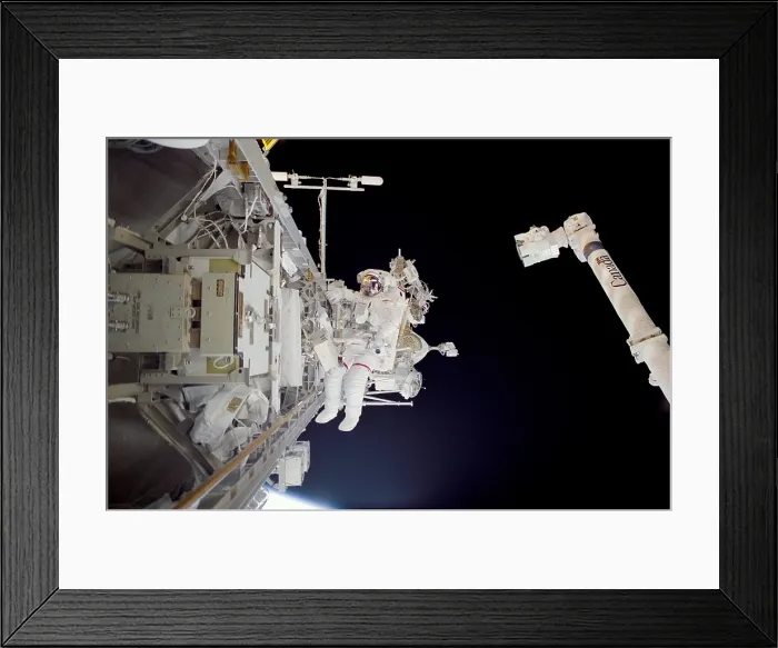 Framed Print : Construction work on International Space Station Framed Print : Construction work on International Space Station