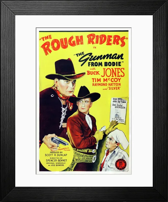 Framed Print : THE GUNMAN FROM BODIE, US poster art, from left: Buck Jones, Tim McCoy, Raymond Hatton, 1941