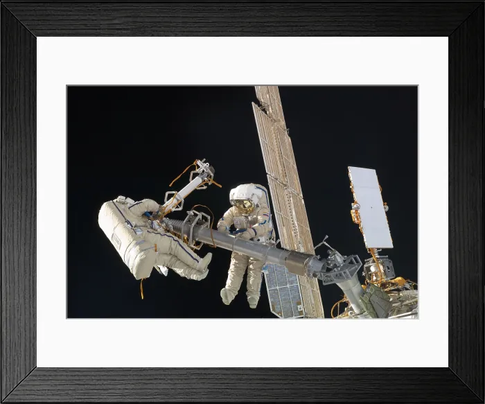 Framed Print : Construction work on International Space Station. Russian cosmonauts Oleg Kononenko and Anton Shkaplerov in a six hour spacewalk Framed Print : Construction work on International Space Station. Russian cosmonauts Oleg Kononenko and Anton Shkaplerov in a six hour spacewalk