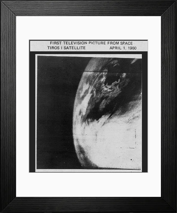 Framed Print : First TV image of Earth from space. The TIROS 1 (Television InfraRed Observational Satellite) monitored planet Earth's cloud cover and weather patterns from space Framed Print : First TV image of Earth from space. The TIROS 1 (Television InfraRed Observational Satellite) monitored planet Earth's cloud cover and weather patterns from space