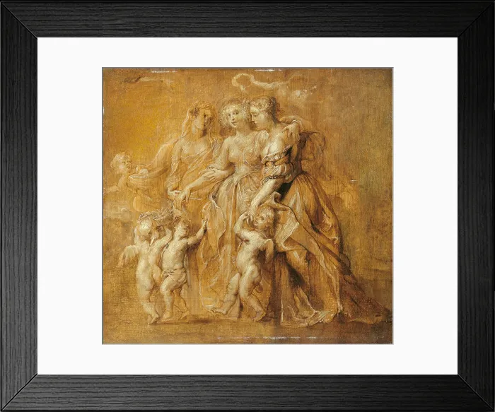 Framed Print : Three Women with Putti in an Open Space, by Peter Paul Rubens, ca