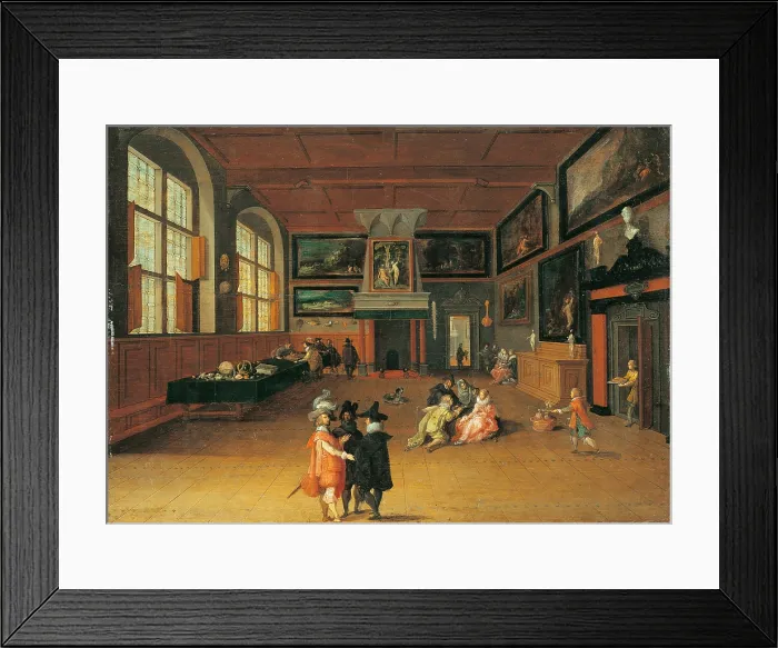 Framed Print : Interior with Figures, by Frans Francken School, 17th Century, oil on panel - Italy, Lombardy, Milan, Castello Sforzesco, Civic Collections of Ancient Art. Whole artwork view