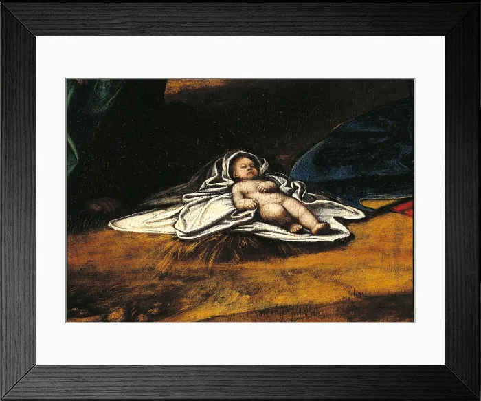 Framed Print : Nativity (Holy Night) with the Young St John and St Elizabeth, by Antonio Allegri known as Correggio, 1510 - 1515, 16th Century, oil on panel, cm 79 x 100 - Italy, Lombardy