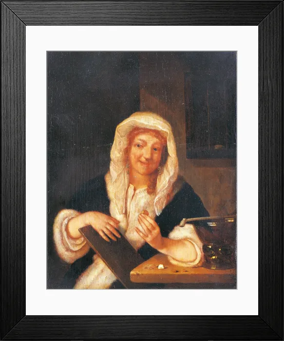 Framed Print : Woman at a table, by Bartholomeus Maton, 17th Century, oil on board. - Italy, Lombardy, Milan, Castello Sforzesco, Civic Museums of Ancient Art. Whole artwork view Framed Print : Woman at a table, by Bartholomeus Maton, 17th Century, oil on board. - Italy, Lombardy, Milan, Castello Sforzesco, Civic Museums of Ancient Art. Whole artwork view