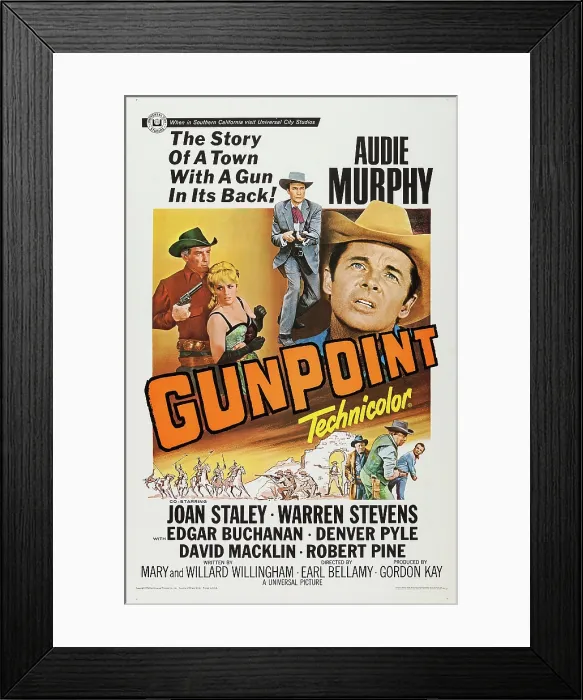 Framed Print : GUNPOINT, l-r: Audie Murphy, Joan Staley on poster art, 1966
