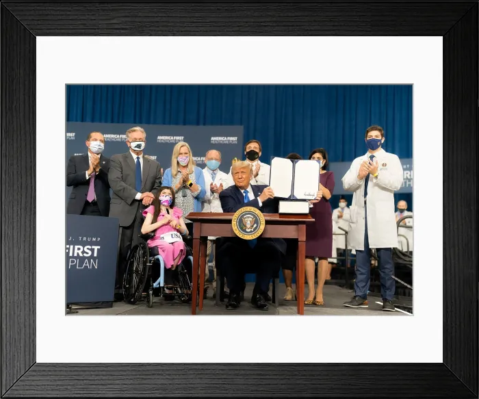 Framed Print : President Donald Trump displays a symbolic executive order on a range of health care issues, in Charlotte, NC, Sept. 24, 2020 Framed Print : President Donald Trump displays a symbolic executive order on a range of health care issues, in Charlotte, NC, Sept. 24, 2020
