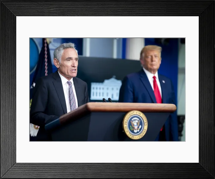 Framed Print : President Donald Trump listens as White House medical advisor Dr. Scott Atlas speaks on Sept. 16, 2020 Framed Print : President Donald Trump listens as White House medical advisor Dr. Scott Atlas speaks on Sept. 16, 2020