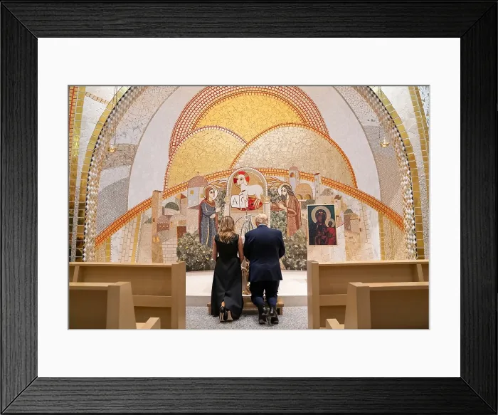 Framed Print : President Donald Trump and the First Lady Melania Trump, pray at the Saint John Paul II National Shrine