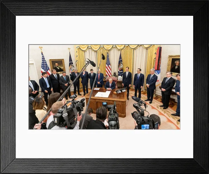 Framed Print : President Donald Trump announces the establishment of full normalization of diplomatic relations between Israel and the United Arab Emirates, Aug. 13, 2020 Framed Print : President Donald Trump announces the establishment of full normalization of diplomatic relations between Israel and the United Arab Emirates, Aug. 13, 2020
