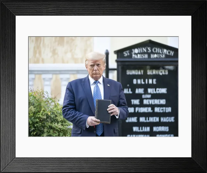 Framed Print : President Donald Trump holds a Bible in front of St. Johns Episcopal Church, June 1, 2020