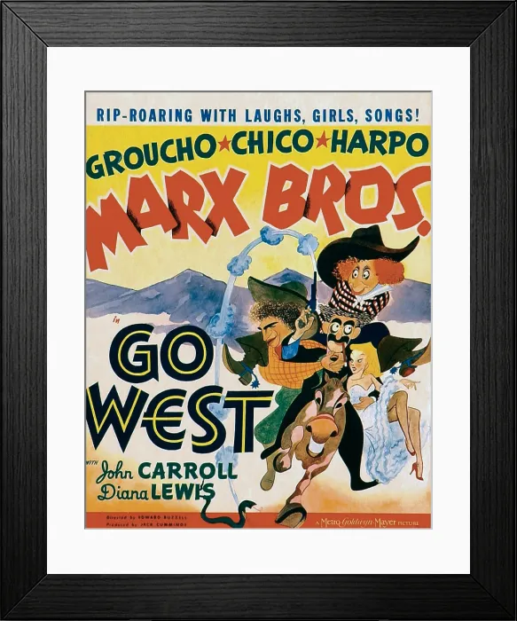 Framed Print : GO WEST, Marx Brothers-top: Harpo Marx, bottom from left: Chico Marx, Groucho Marx, Diana Lewis on window card, 1940 Framed Print : GO WEST, Marx Brothers-top: Harpo Marx, bottom from left: Chico Marx, Groucho Marx, Diana Lewis on window card, 1940