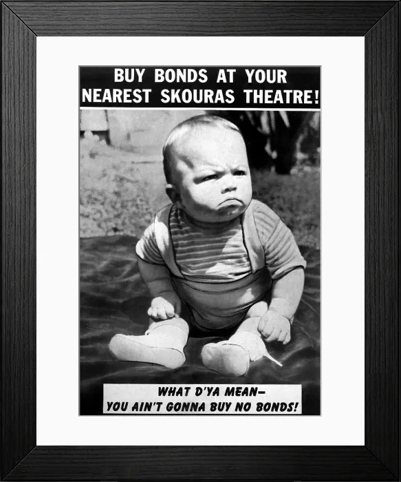 Framed Print : American World War 2 poster featuring Owen Murphy Jr. The 7 month-old was a super salesman for Uncle Sam