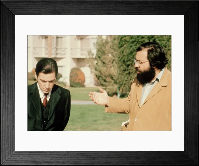 Framed Print : THE GODFATHER: PART II, Al Pacino, director Francis Ford Coppola, on set, 1974 Framed Print : THE GODFATHER: PART II, Al Pacino, director Francis Ford Coppola, on set, 1974
