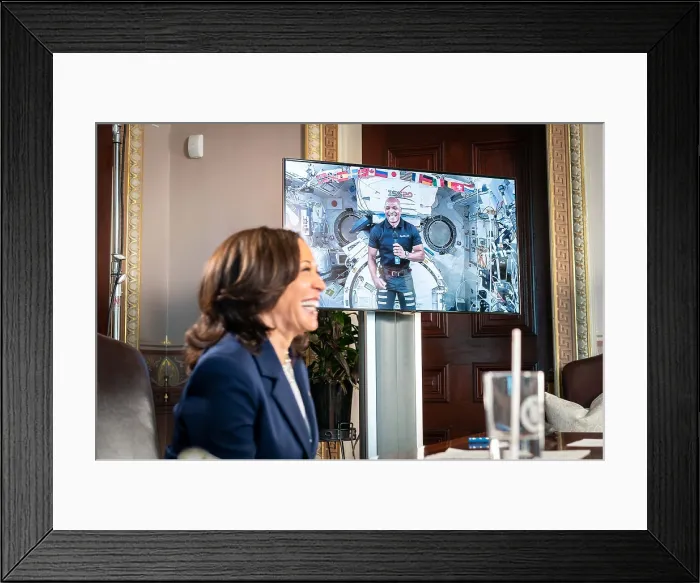 Framed Print : Vice President Kamala Harris in a video call with NASA astronaut Victor Glover Framed Print : Vice President Kamala Harris in a video call with NASA astronaut Victor Glover