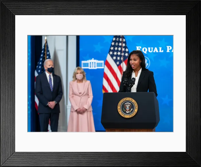 Framed Print : US Women's National soccer player Margaret Midge Purce, speaks at Equal Pay Day event