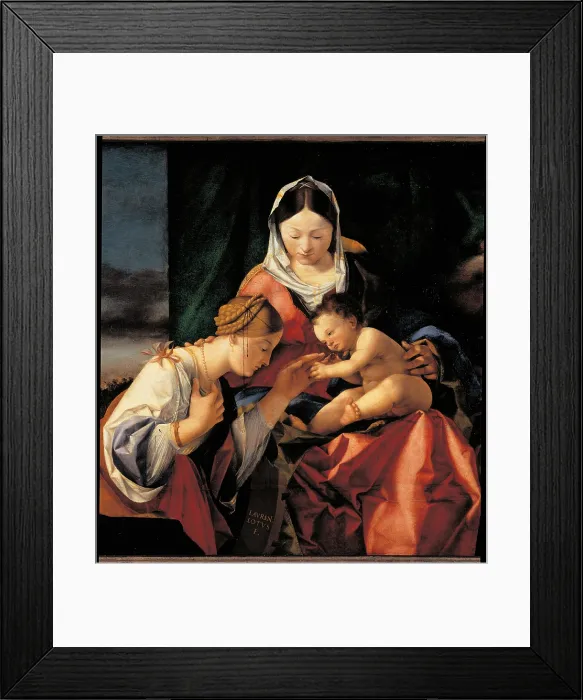 Framed Print : Mystical Marriage of Saint Catherine, by Lorenzo Lotto, 1506 - 1508, 16th Century, oil on panel, 71.3 x 91.2 cm - Germany, Munchen Framed Print : Mystical Marriage of Saint Catherine, by Lorenzo Lotto, 1506 - 1508, 16th Century, oil on panel, 71.3 x 91.2 cm - Germany, Munchen
