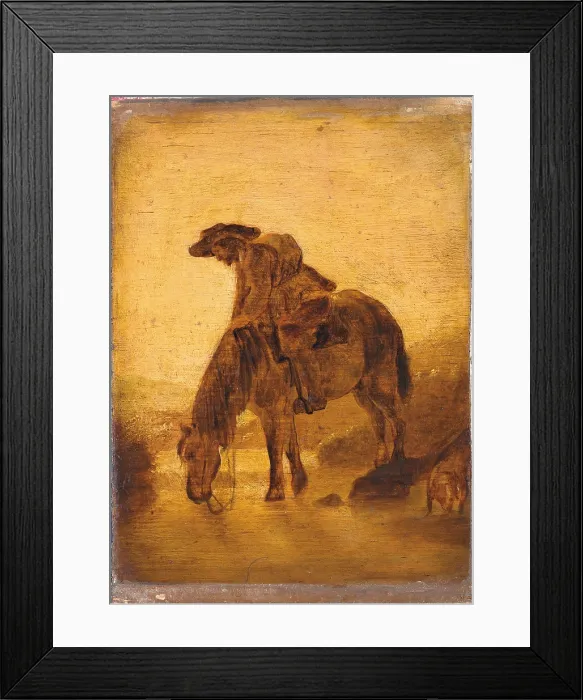 Framed Print : Drinking Horse, after Jan Both, 1680 - 1699, 17th Century, oil on panel, 13 x 18.5 cm - Italy, Lombardy, Milan, Castello Sforzesco, Civic Collections of Ancient Art Framed Print : Drinking Horse, after Jan Both, 1680 - 1699, 17th Century, oil on panel, 13 x 18.5 cm - Italy, Lombardy, Milan, Castello Sforzesco, Civic Collections of Ancient Art