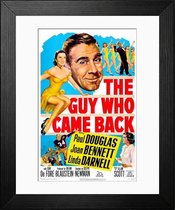 Framed Print : THE GUY WHO CAME BACK, US poster, Paul Douglas (top center), Linda Darnell (left of Paul Douglas), Joan Bennett (bottom right), 1951