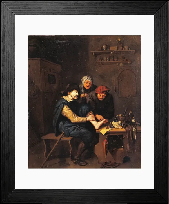 Framed Print : Foot Surgery, by Dusart Cornelis, late 17th Century, oil on panel, 49 x 57 cm - Italy, Lombardy, Milan, Castello Sforzesco, Civic Collections of Ancient Art. Whole artwork view