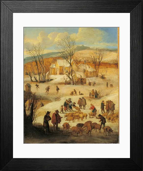 Framed Print : Winter Landscape, by Theobald Michau, 18th Century, oil on panel, 39 x 31 cm - Italy, Lombardy, Milan, Castello Sforzesco, Civic Collections of Ancient Art. Whole artwork view