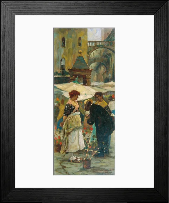 Framed Print : Purchase in Piazza delle Erbe, by Angelo Dall'Oca Bianca, 1882, 19th Century, oil on board - Private collection. Whole artwork view Framed Print : Purchase in Piazza delle Erbe, by Angelo Dall'Oca Bianca, 1882, 19th Century, oil on board - Private collection. Whole artwork view