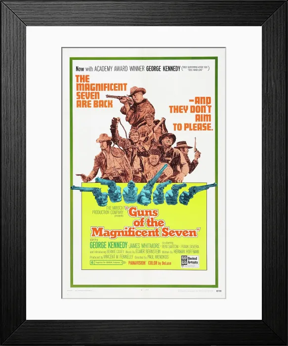 Framed Print : GUNS OF THE MAGNIFICENT SEVEN, US poster, George Kennedy (top), 1969 Framed Print : GUNS OF THE MAGNIFICENT SEVEN, US poster, George Kennedy (top), 1969