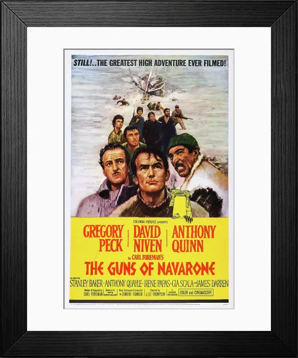 Framed Print : THE GUNS OF NAVARONE, US poster art, from left: David Niven, Gregory Peck, Anthony Quinn, 1961
