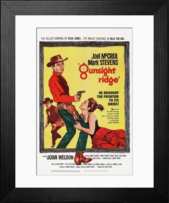 Framed Print : GUNSIGHT RIDGE, US poster art, left: Joel McCrea, 1957 Framed Print : GUNSIGHT RIDGE, US poster art, left: Joel McCrea, 1957