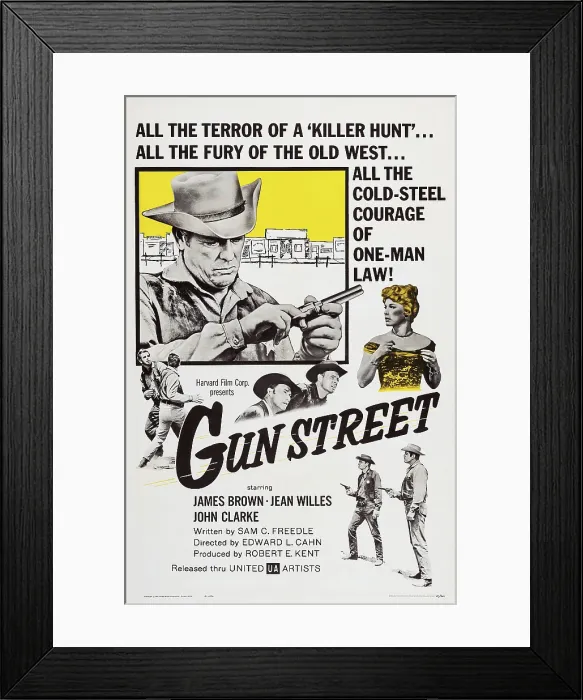 Framed Print : GUN STREET, top: James Brown, (aka James L. Brown), center far right: Jean Willes on poster art, 1961 Framed Print : GUN STREET, top: James Brown, (aka James L. Brown), center far right: Jean Willes on poster art, 1961