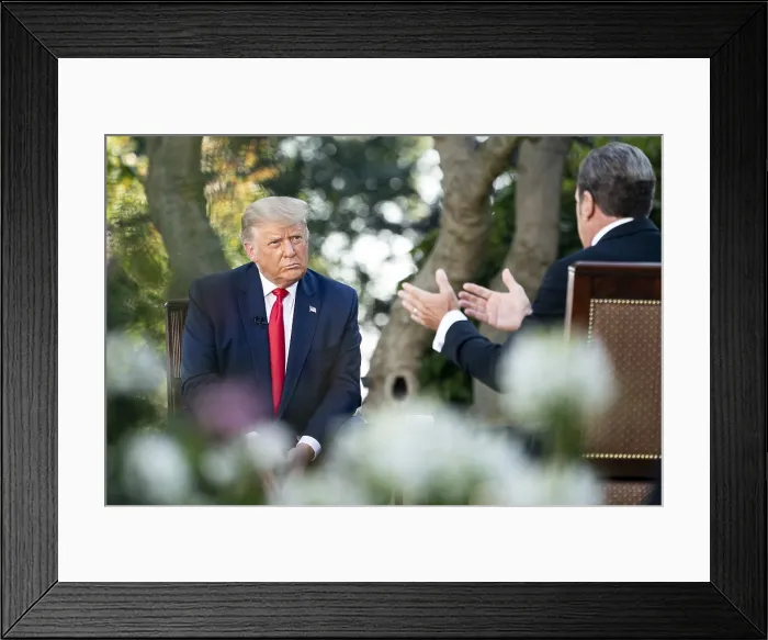 Framed Print : President Donald Trump tapes President Trump a town hall event in the White House Rose Garden, Oct. 20, 2020