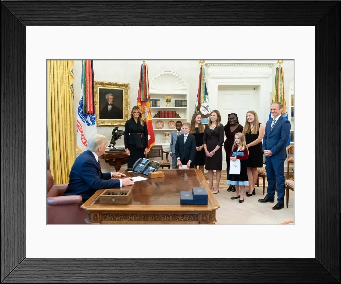 Framed Print : President Donald Trump and First Lady Melania Trump meet with Judge Amy Coney Barrett and her family in the Oval Office, Sept. 26, 2020 Framed Print : President Donald Trump and First Lady Melania Trump meet with Judge Amy Coney Barrett and her family in the Oval Office, Sept. 26, 2020