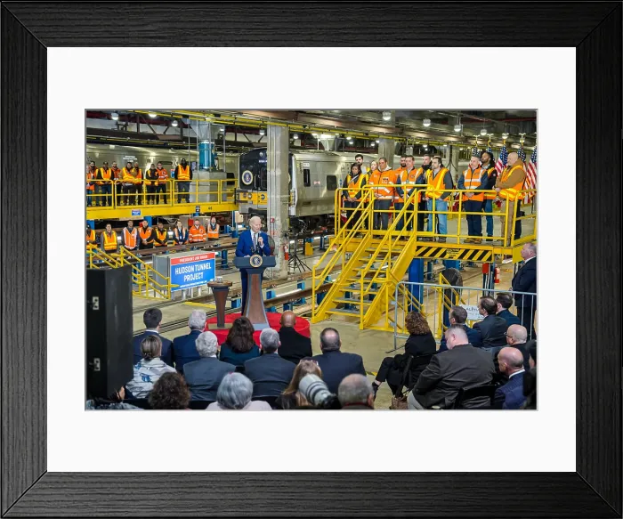 Framed Print : President Joe Biden speaks to workers and guests about the Hudson River Tunnel Project, Jan. 31, 2023 Framed Print : President Joe Biden speaks to workers and guests about the Hudson River Tunnel Project, Jan. 31, 2023