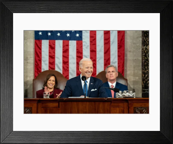 Framed Print : President Joe Biden delivers his State of the Union address, Feb. 7, 2023, in the House Chamber of the US Capitol