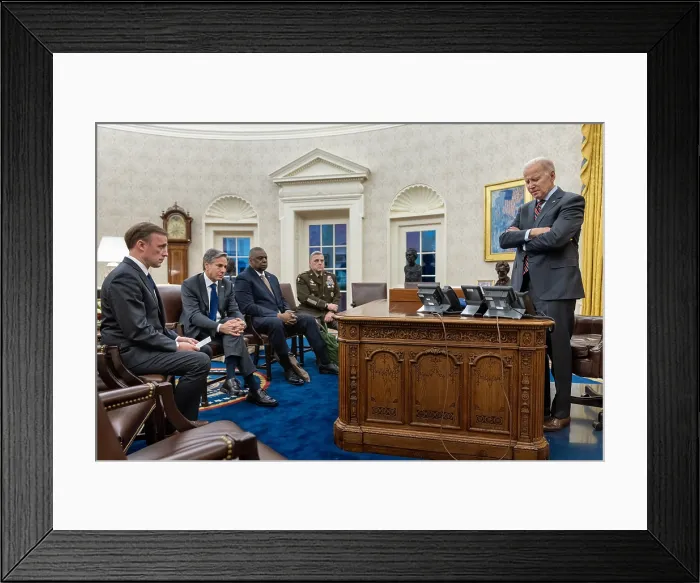 Framed Print : President Joe Biden speaks on the phone with Israeli Prime Minister Benjamin Netanyahu from the Oval Office, Jan. 27, 2023 Framed Print : President Joe Biden speaks on the phone with Israeli Prime Minister Benjamin Netanyahu from the Oval Office, Jan. 27, 2023