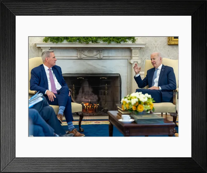 Framed Print : President Joe Biden meets with Republic Speaker of the House Kevin McCarthy (R-Calif.), Feb. 1, 2023, in the White House Oval Office