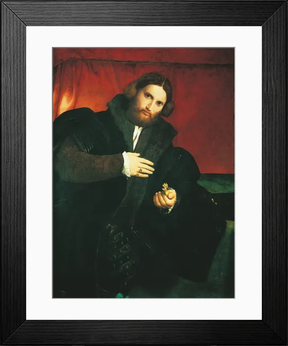 Framed Print : Portrait of a Gentleman with a Lion Paw, by Lorenzo Lotto, 1525, 16th Century, oil on canvas, 95.5 x 69.5 cm - Austria, Vienna, Kunsthistorisches Museum. Whole artwork view Framed Print : Portrait of a Gentleman with a Lion Paw, by Lorenzo Lotto, 1525, 16th Century, oil on canvas, 95.5 x 69.5 cm - Austria, Vienna, Kunsthistorisches Museum. Whole artwork view