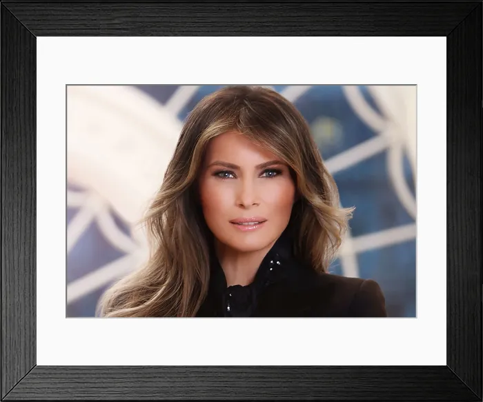 Framed Print : Official photo of First Lady Melania Trump, by Belgian photographer, Regine Mahaux. There is obvious digital manipulation and retouching Framed Print : Official photo of First Lady Melania Trump, by Belgian photographer, Regine Mahaux. There is obvious digital manipulation and retouching